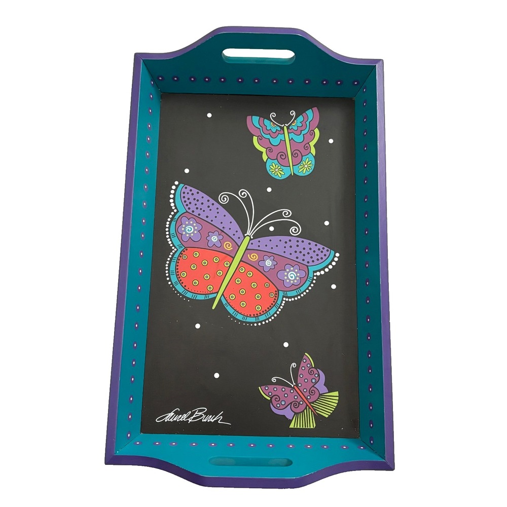 Vintage LAUREL BURCH Pressed Wood TRAY Colorful BUTTERFLIES by Ganz 15" x 9.5"